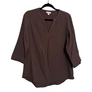 Pure Jill Size X-Small Brown Cotton Gauze Blouse Top Beach Casual V-Neck J. Jill